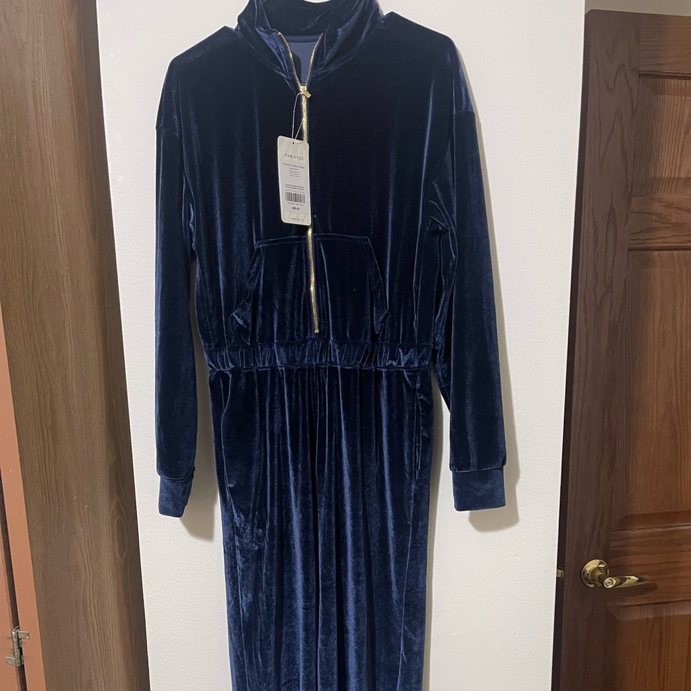 Fabletics velour zip up onesie